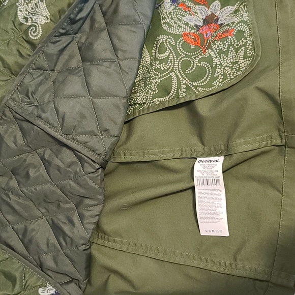 NWOT Desigual Women's Green Embroidery Long sleeve Hooded Spring Parka(Sz L) - Picture 13 of 16